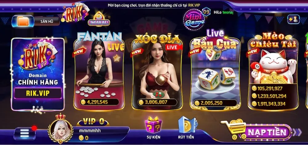 Hệ thống slot game đa dạng tại sảnh Rikvip